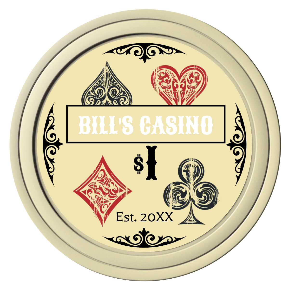 Vintage Four Suits Composite Poker Chips - Ivory / Solid - Front