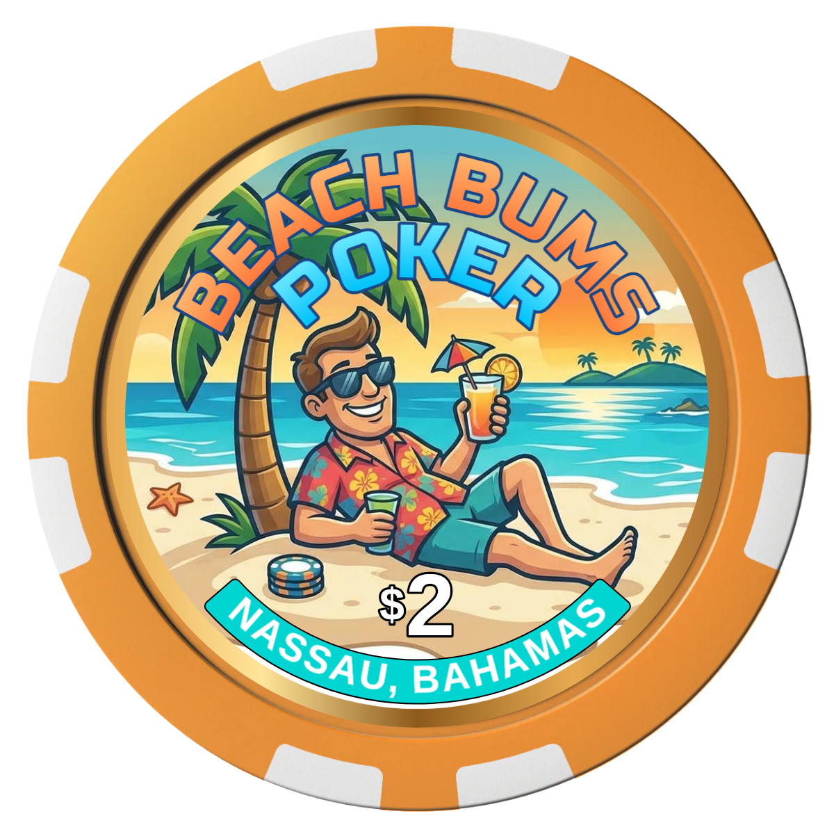 Sandy's Casino Composite Poker Chips - Orange / 8 Stripe - Front