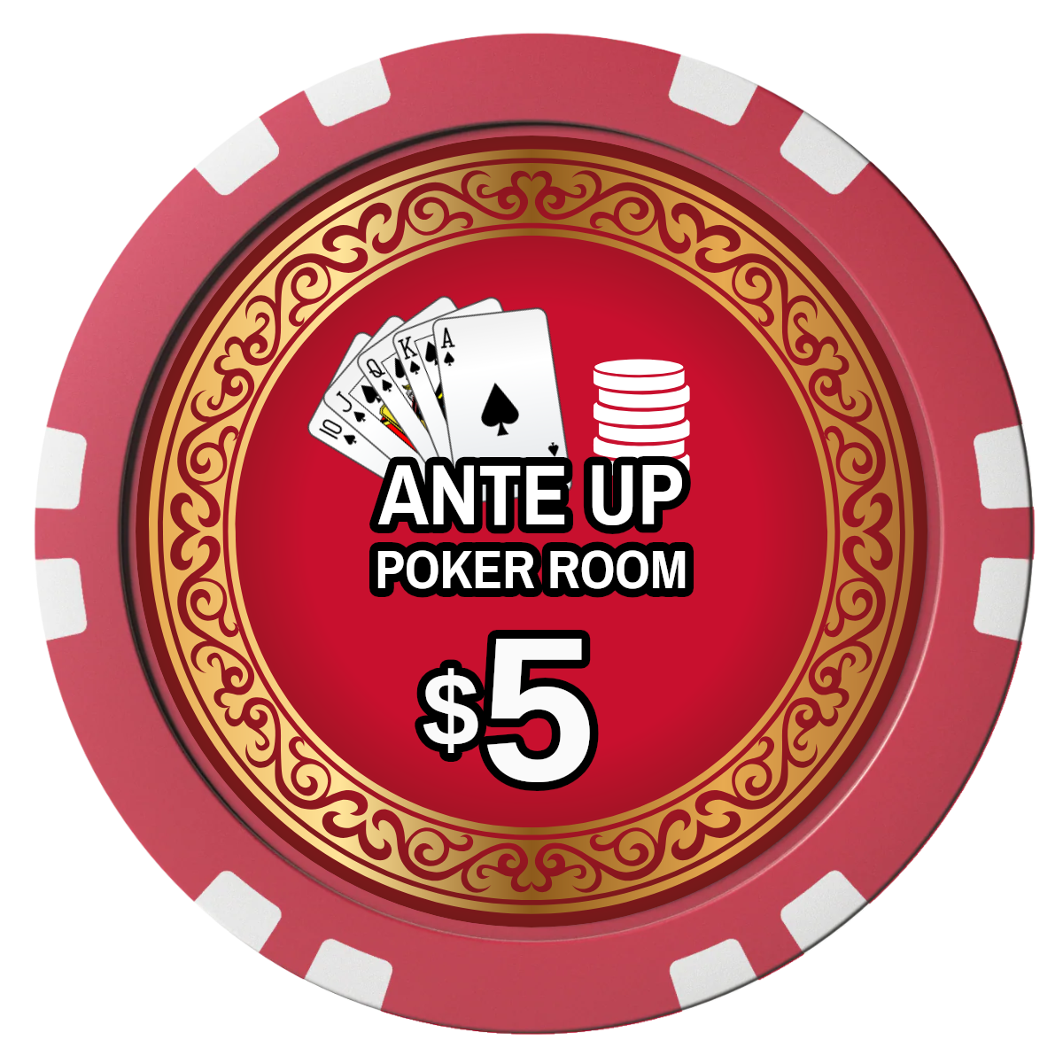Ante Up Poker Room Composite Poker Chips - Red / Double Stripe - Front
