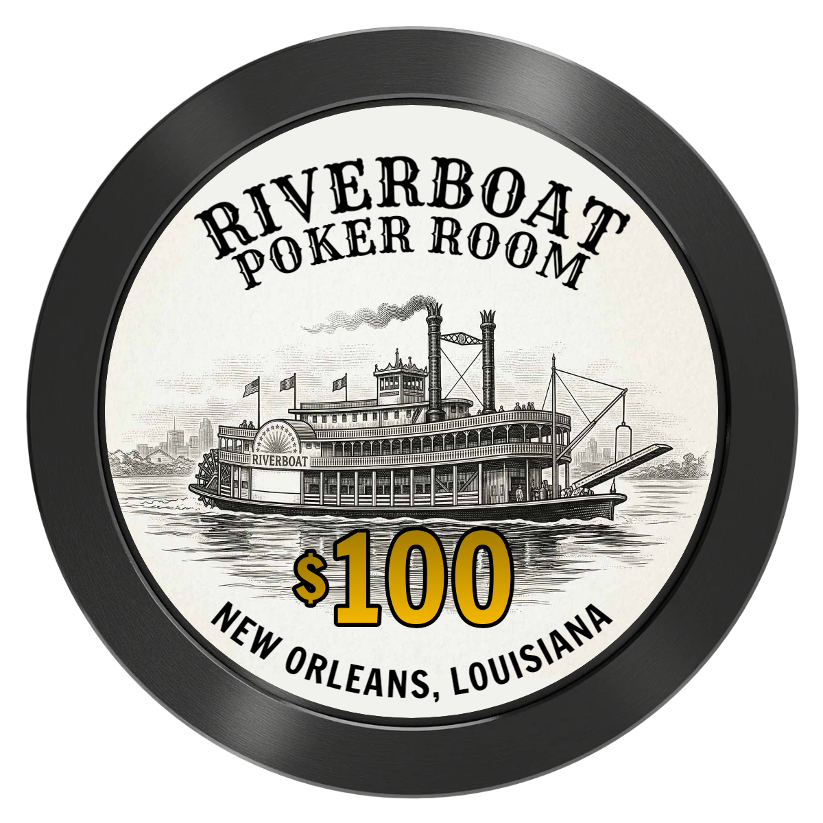 Riverboat Poker Room Aluminum Poker Chips - Black - Front