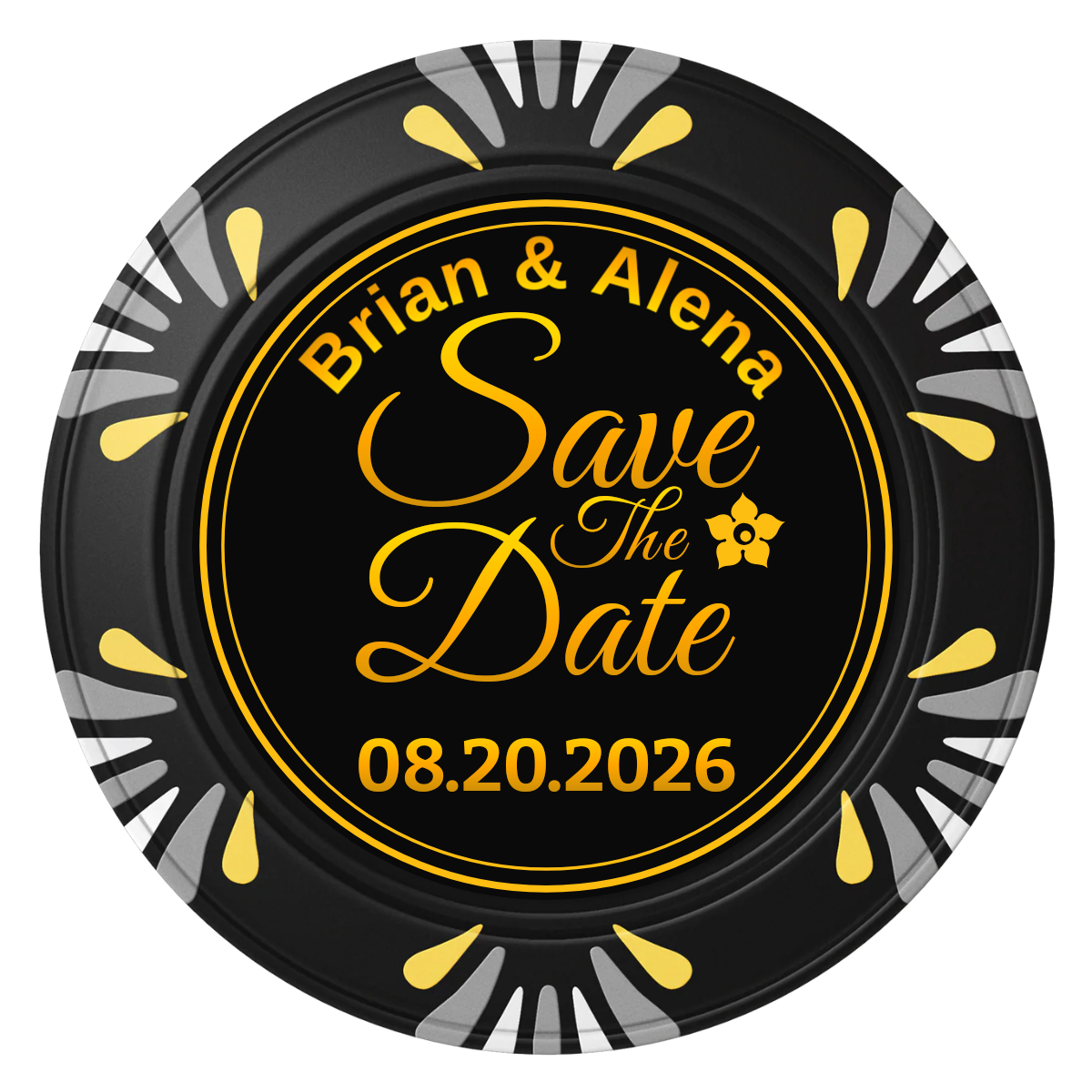 Save the Date Text Clay Poker Chips - Black / Macau / 40mm - Front