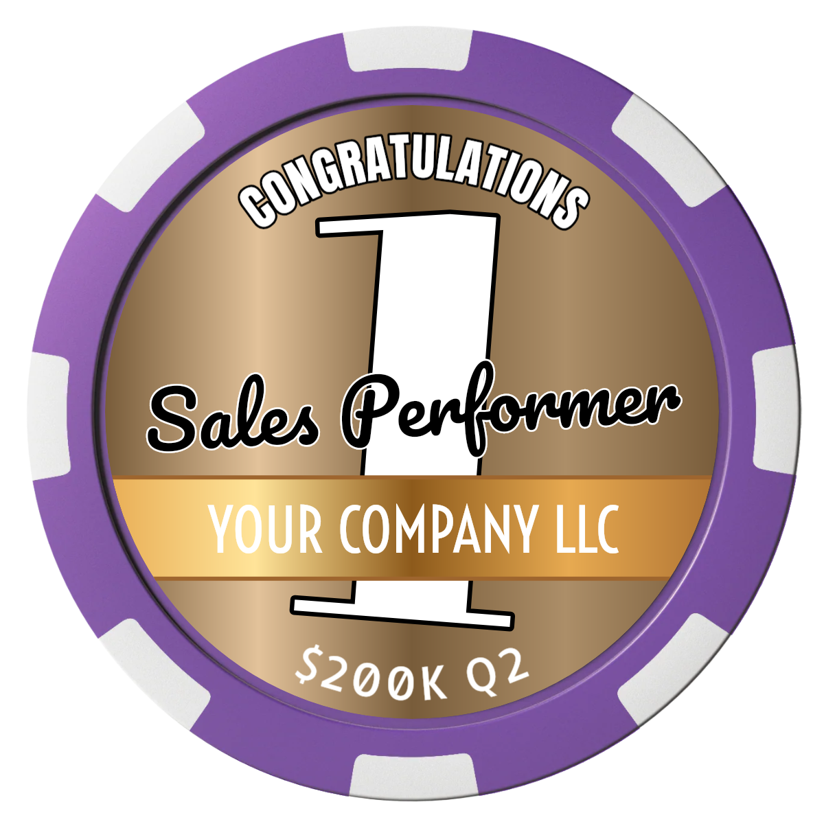 Top Sales Performer Composite Poker Chips - Purple / 8 Spot - Front