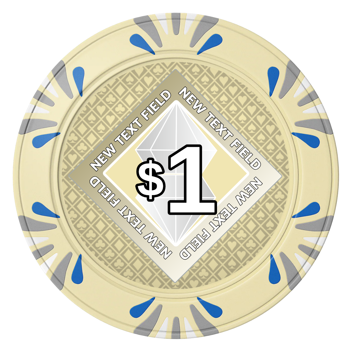 Diamond in the Rough Clay Poker Chips - Ivory / Macau / 40mm - Front