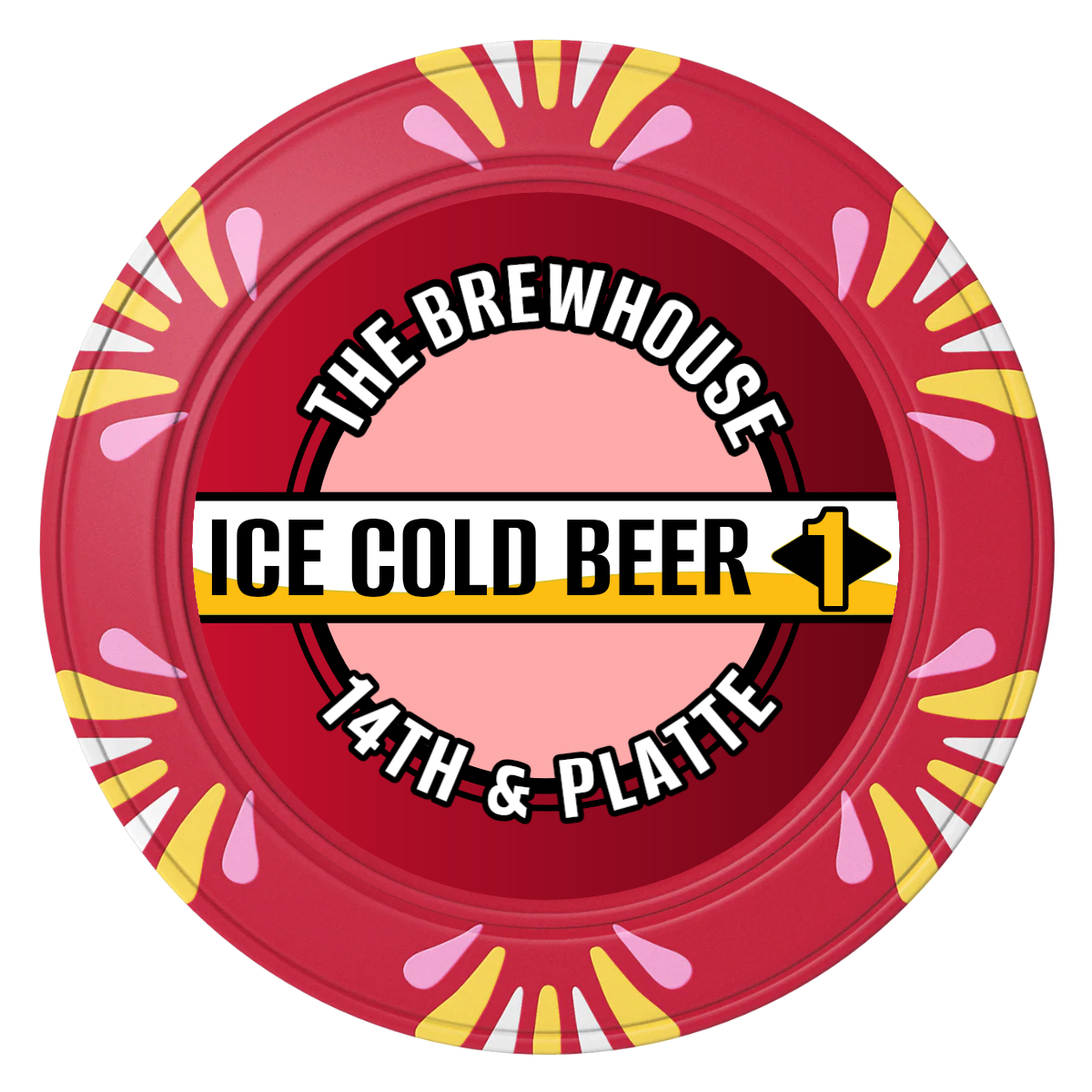 Ice Cold Beer Drink Token Clay Poker Chips - Red / Macau / 40mm - Front