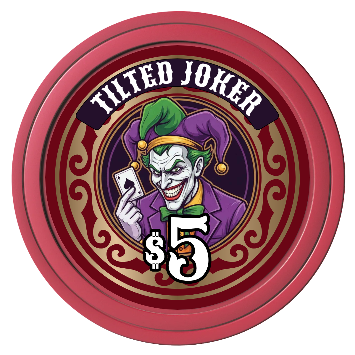 Tilted Joker Composite Poker Chips - Red / Solid - Front