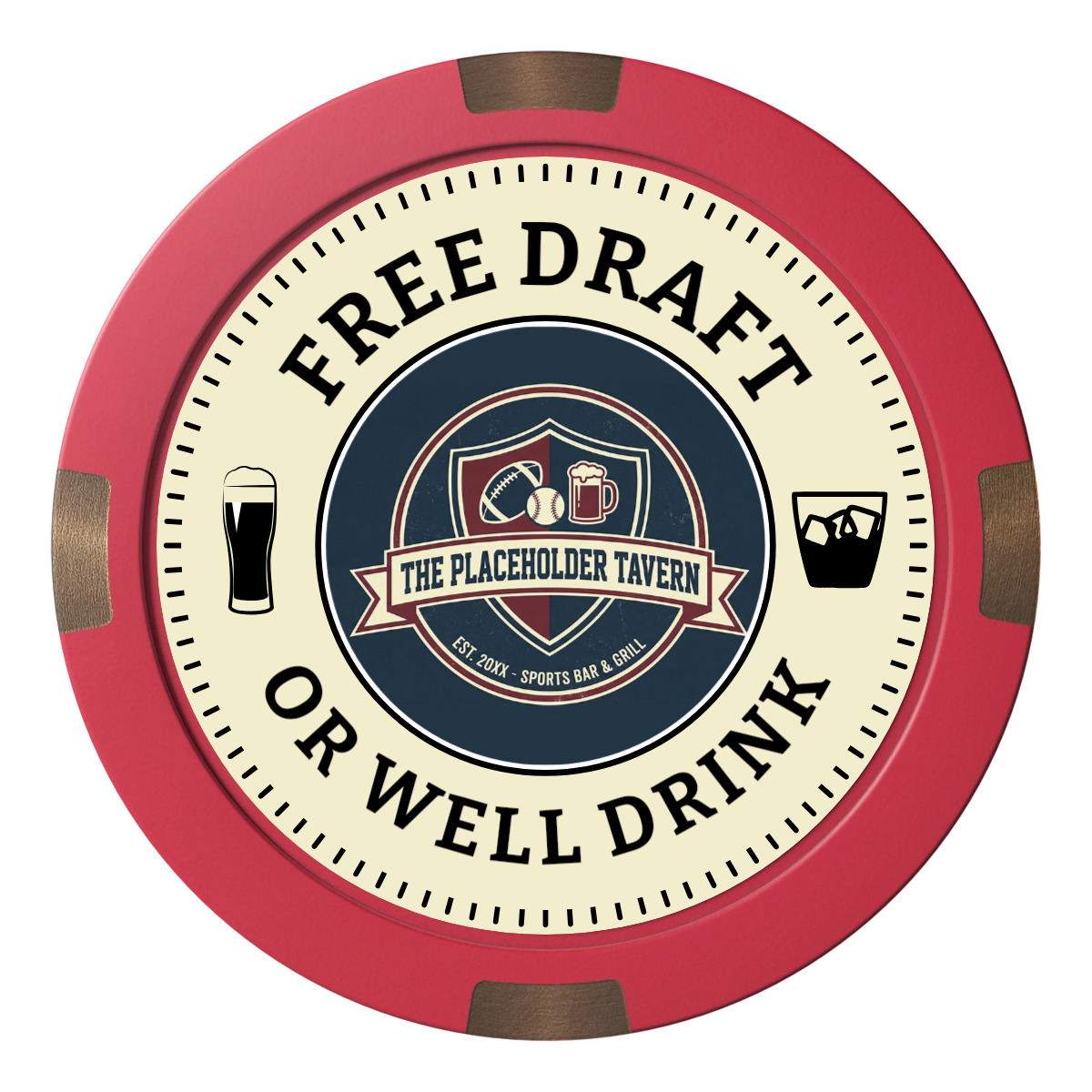 Beer Shop Composite & Metal Hybrid Poker Chips - Red - Front