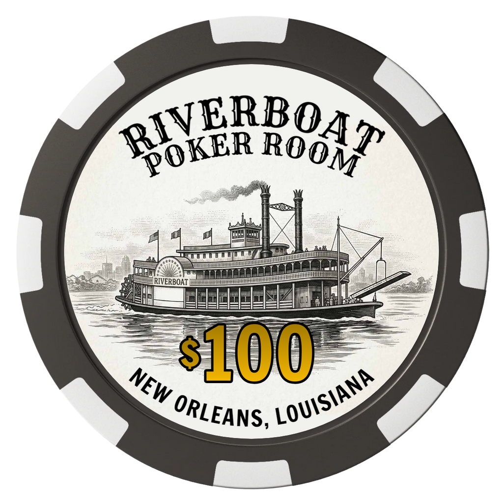 Riverboat Poker Room Composite Poker Chips - Black / 8 Spot - Front