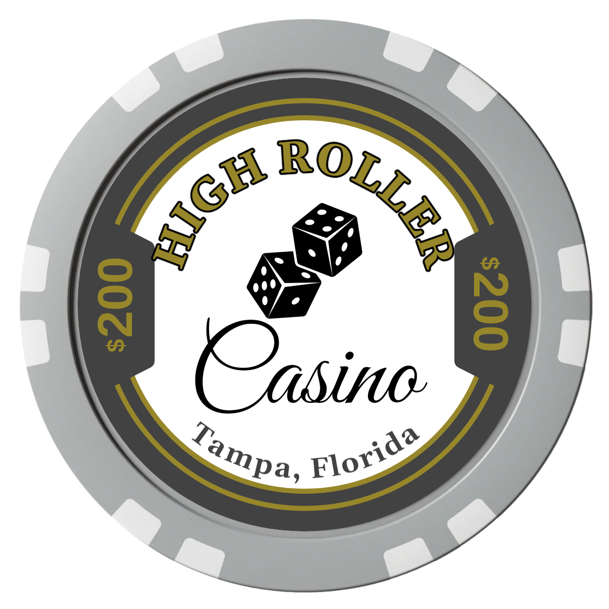 High Roller Casino Composite Poker Chips - Gray / Double Stripe - Front