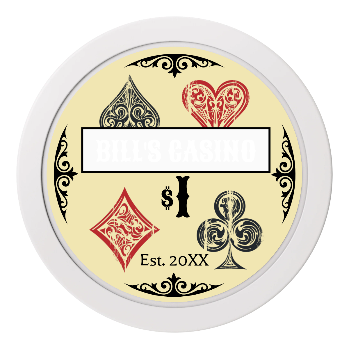 Vintage Four Suits 2" Oversized Poker Chips - White - Back