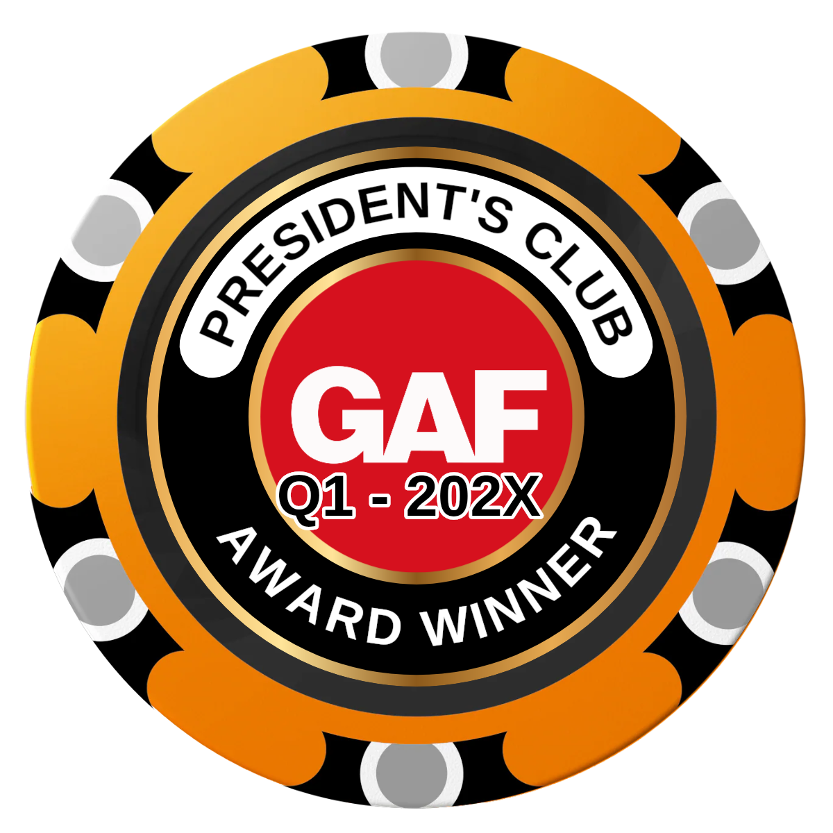 President's Club Clay Poker Chips - Orange / Monte Carlo / 40mm - Front