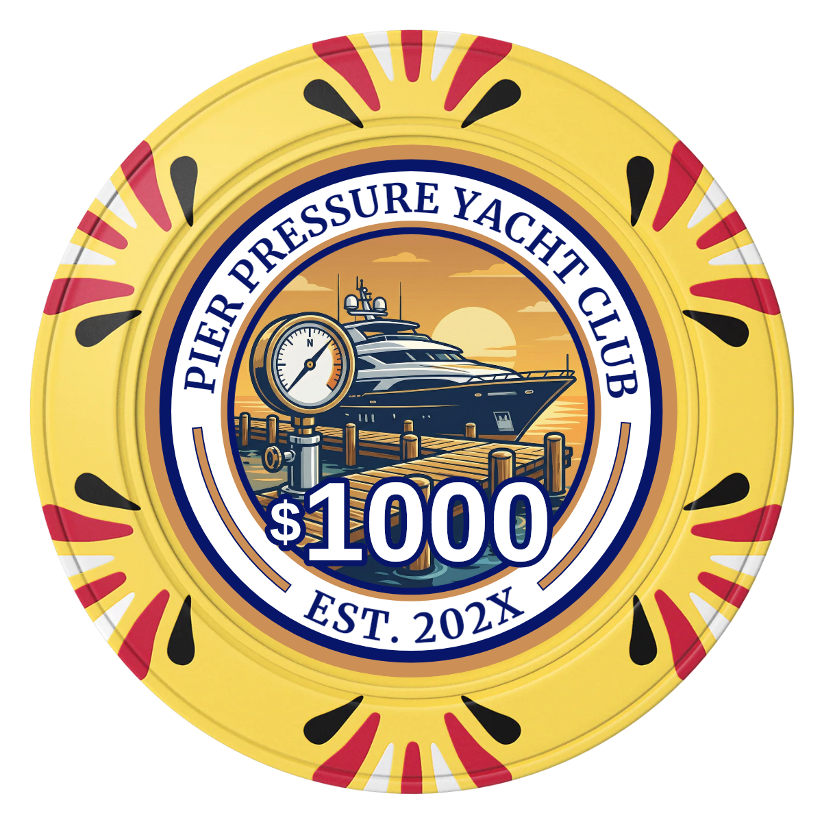 Anchor Down Card Room Clay Poker Chips - Yellow / Macau / 40mm - Front