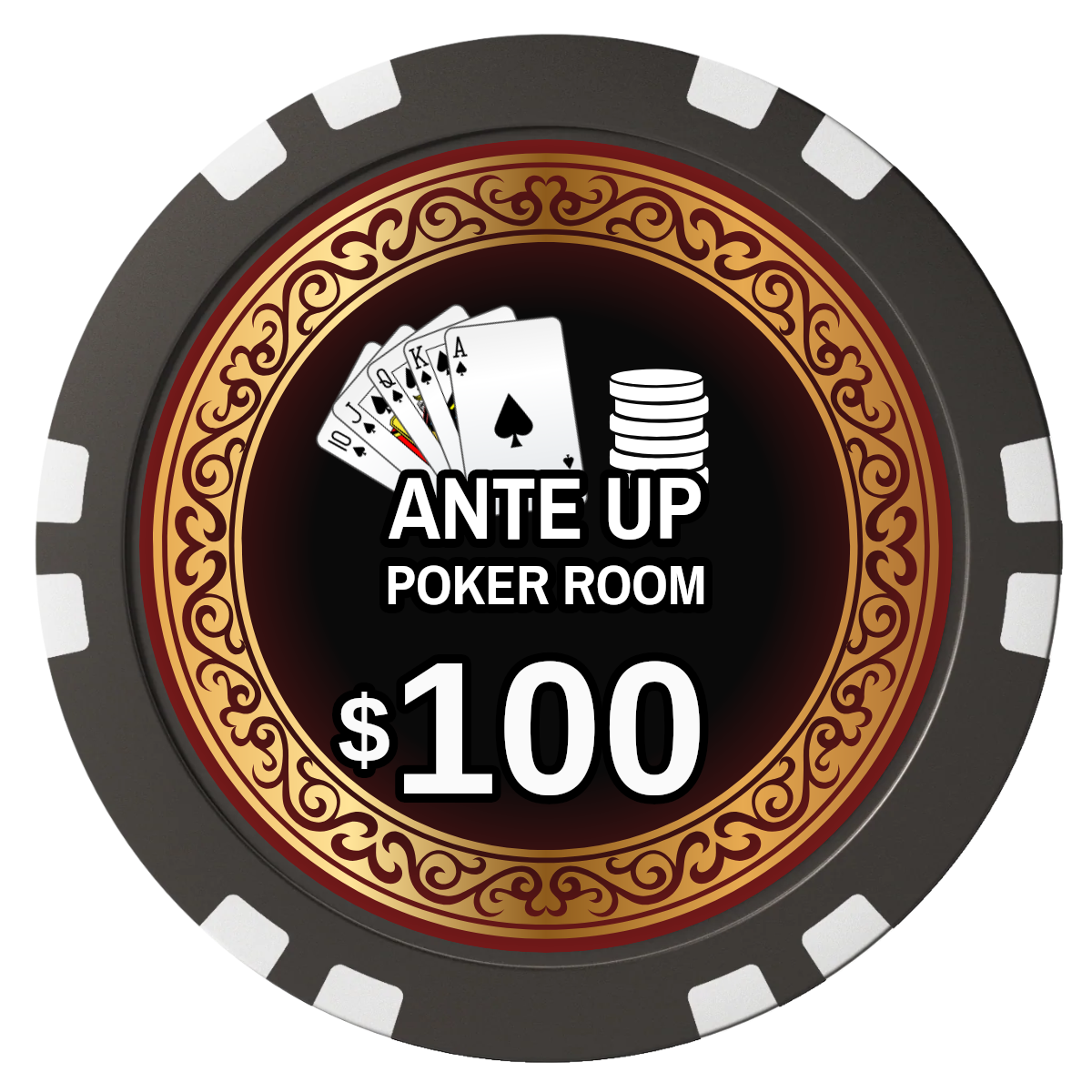 Ante Up Poker Room Composite Poker Chips - Black / Double Stripe - Front