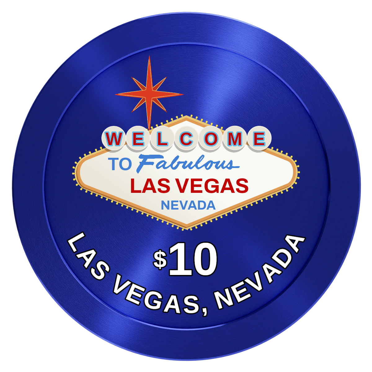 Vegas Sign Aluminum Poker Chips - Blue - Front