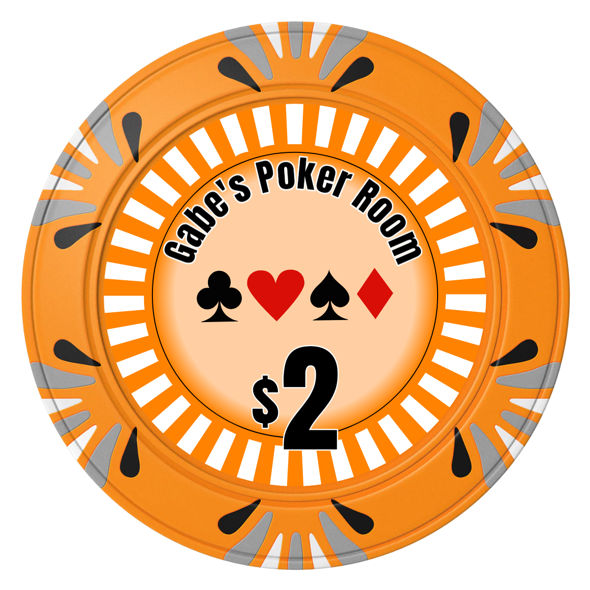 Gabe's Poker Room Clay Poker Chips - Orange / Macau / 40mm - Front