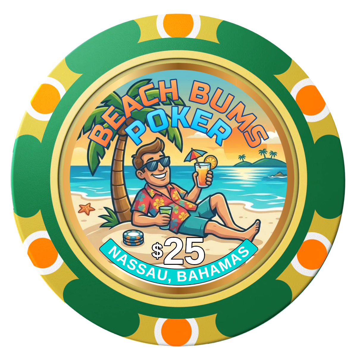Sandy's Casino Clay Poker Chips - Green / Monte Carlo / 40mm - Front