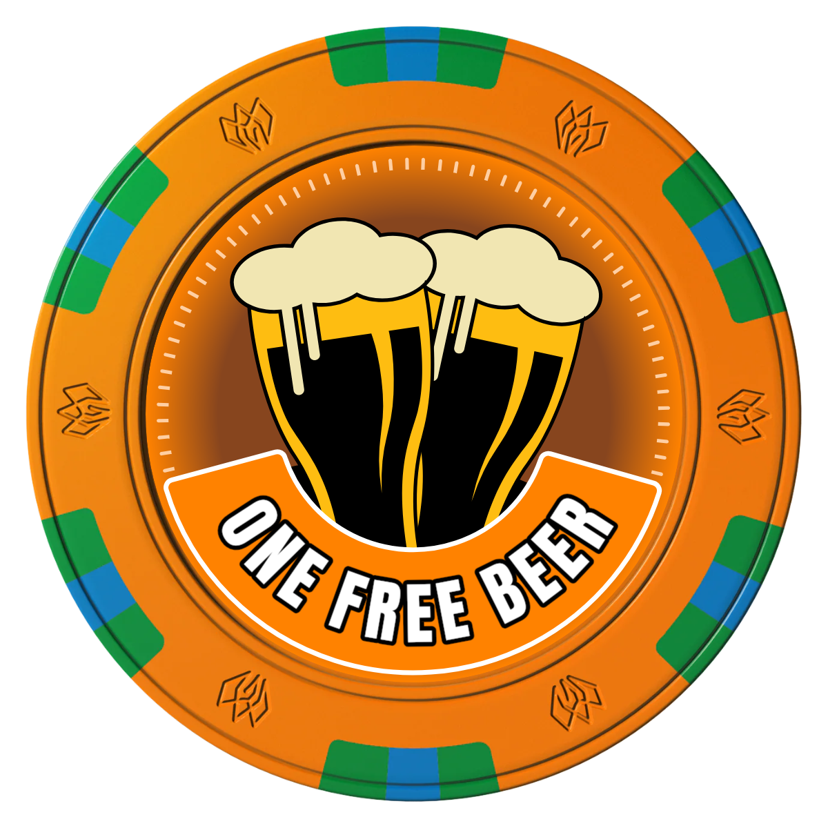 Double Pint 2 Clay Poker Chips - Orange / 6 Spot Gem / 40mm - Front