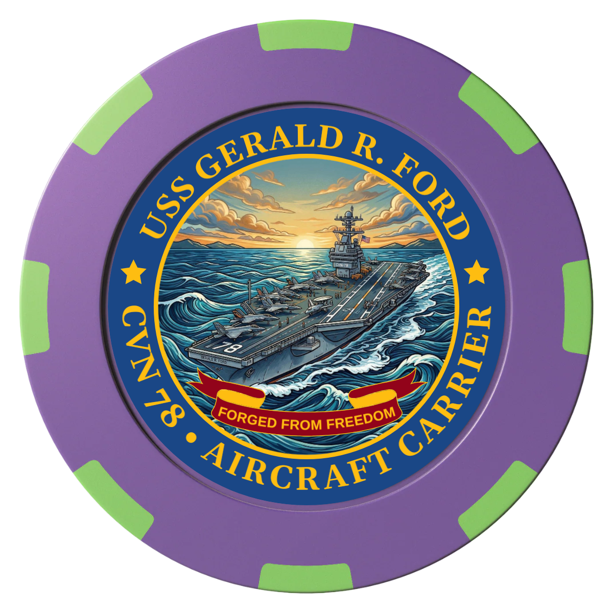 Navy USS Gerald Ford Clay Poker Chips - Purple / 8 Spot (2 Tone) / 40mm - Front