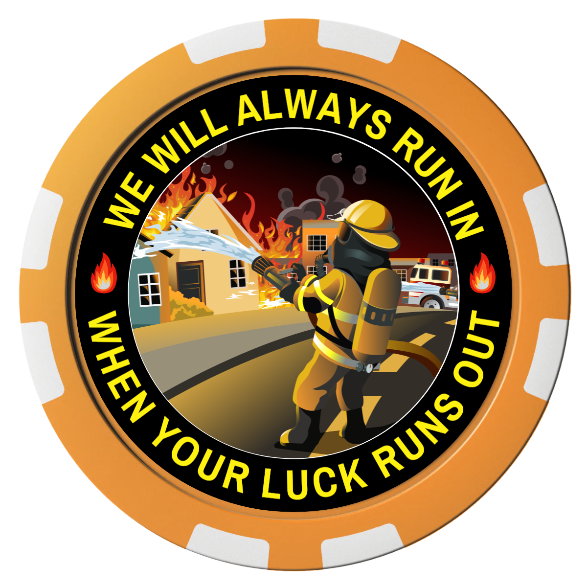 Firefighter Maltese Cross Composite Poker Chips - Orange / 8 Stripe - Front