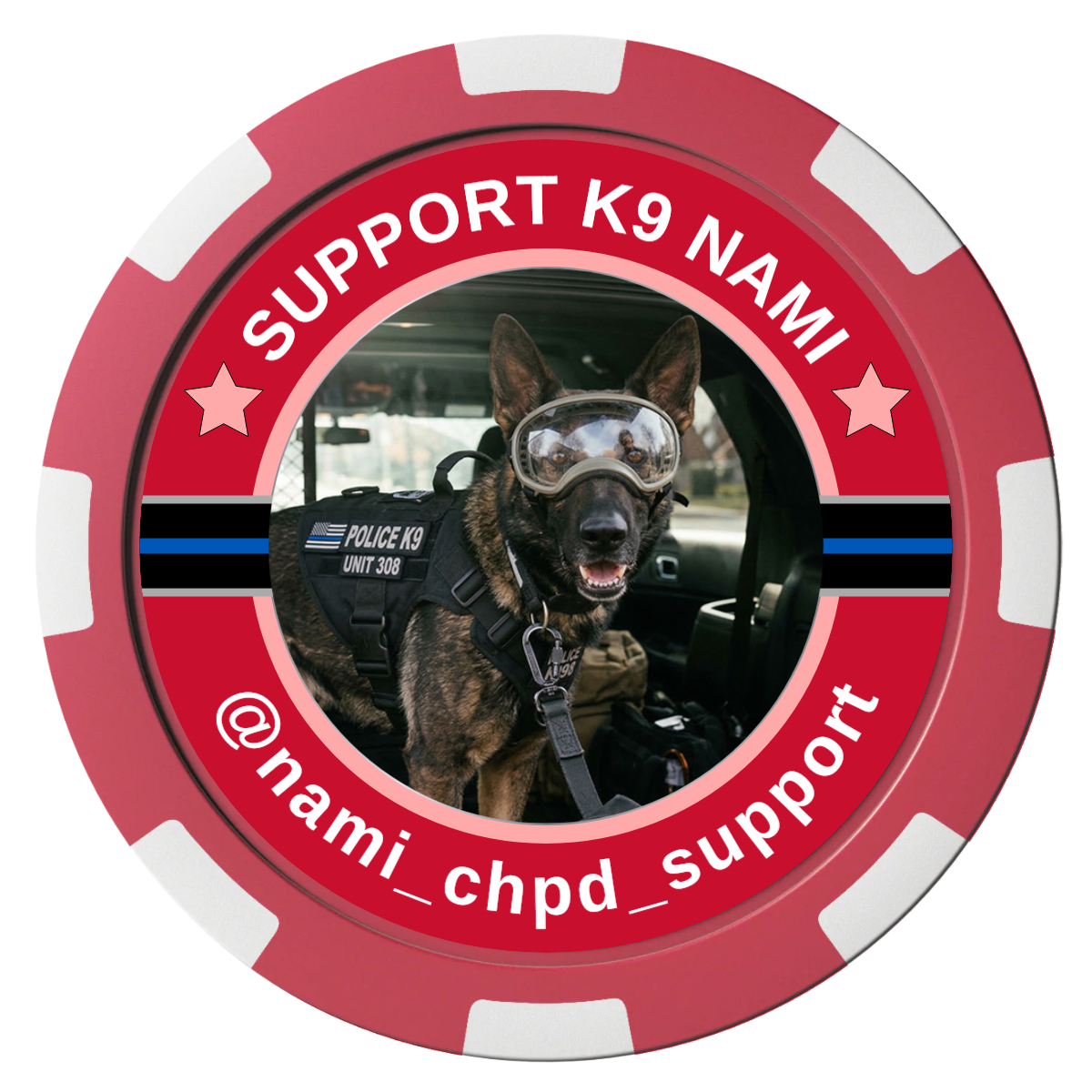 Police Department K9 #02 Composite Poker Chips - Red / 8 Spot - Front