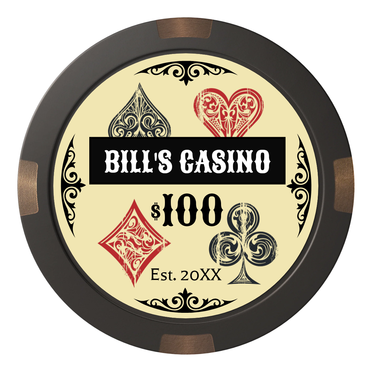 Vintage Four Suits Composite & Metal Hybrid Poker Chips - Black - Back