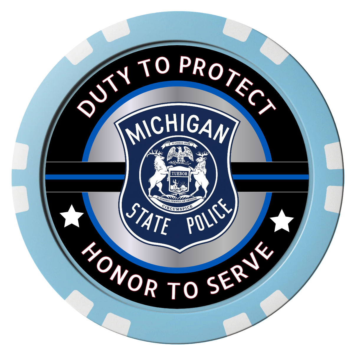 Police Department #01 Composite Poker Chips - Light Blue / Double Stripe - Front