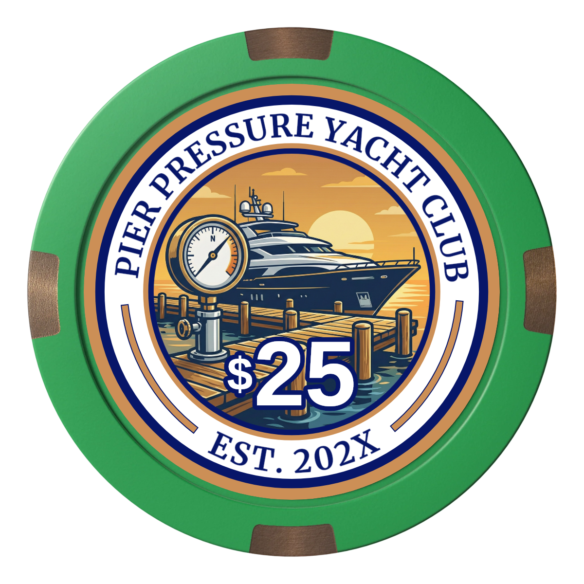 Anchor Down Card Room Composite & Metal Hybrid Poker Chips - Green - Front