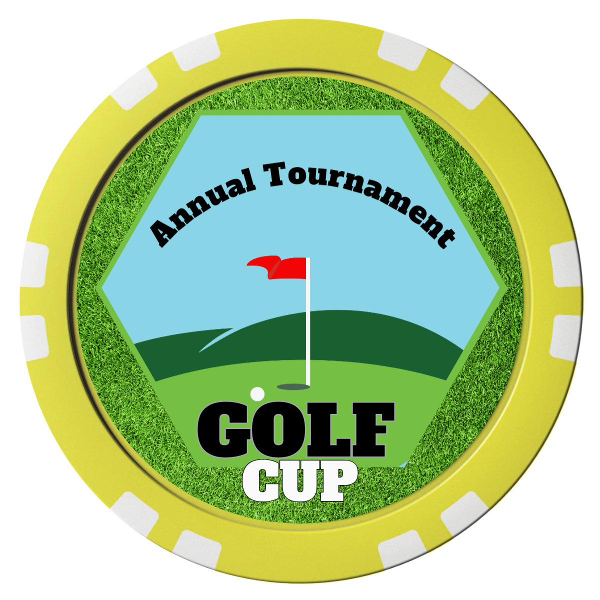 Golf Cup Composite Poker Chips - Yellow / Double Stripe - Front