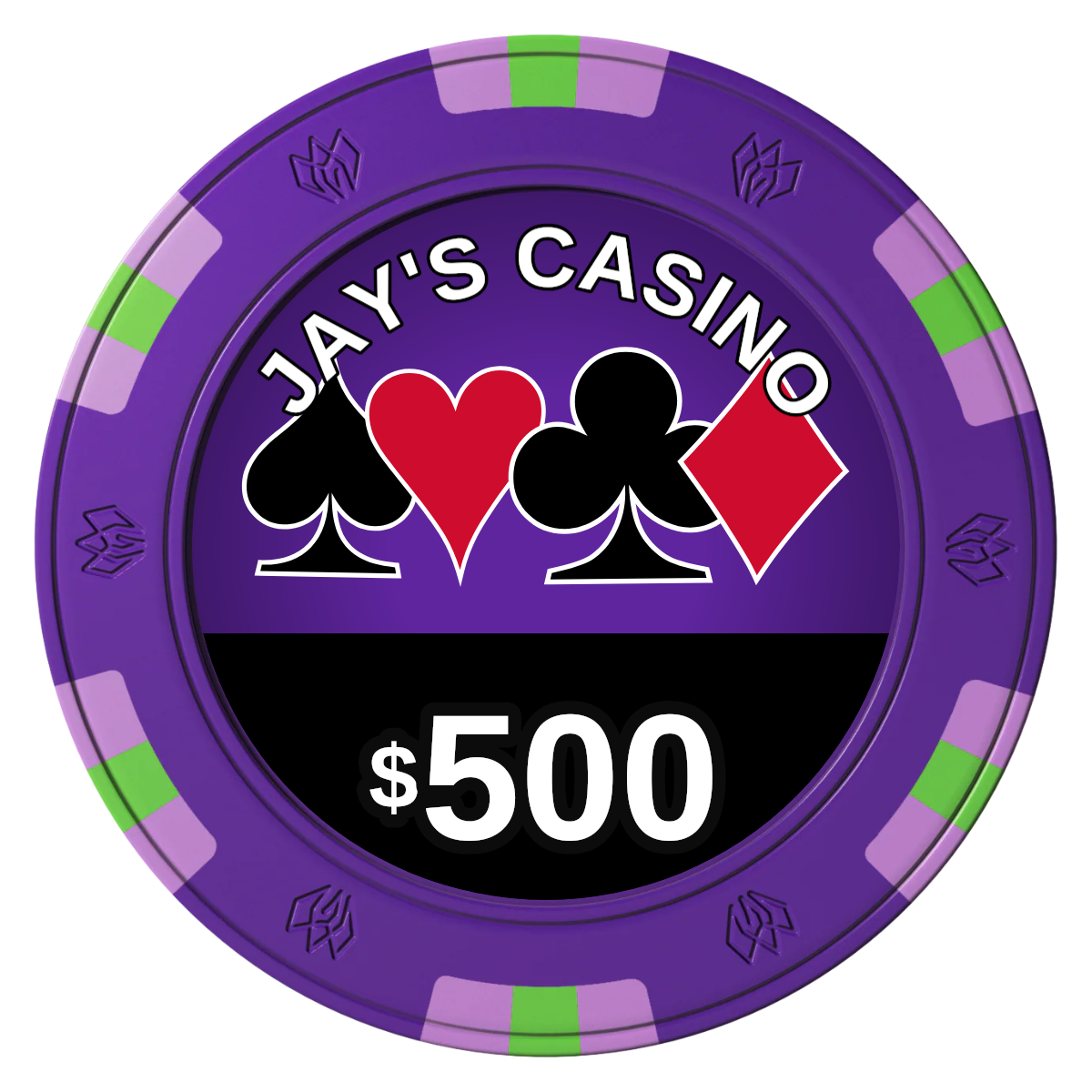 Jay's Casino Clay Poker Chips - Purple / 6 Spot Gem / 43mm - Front