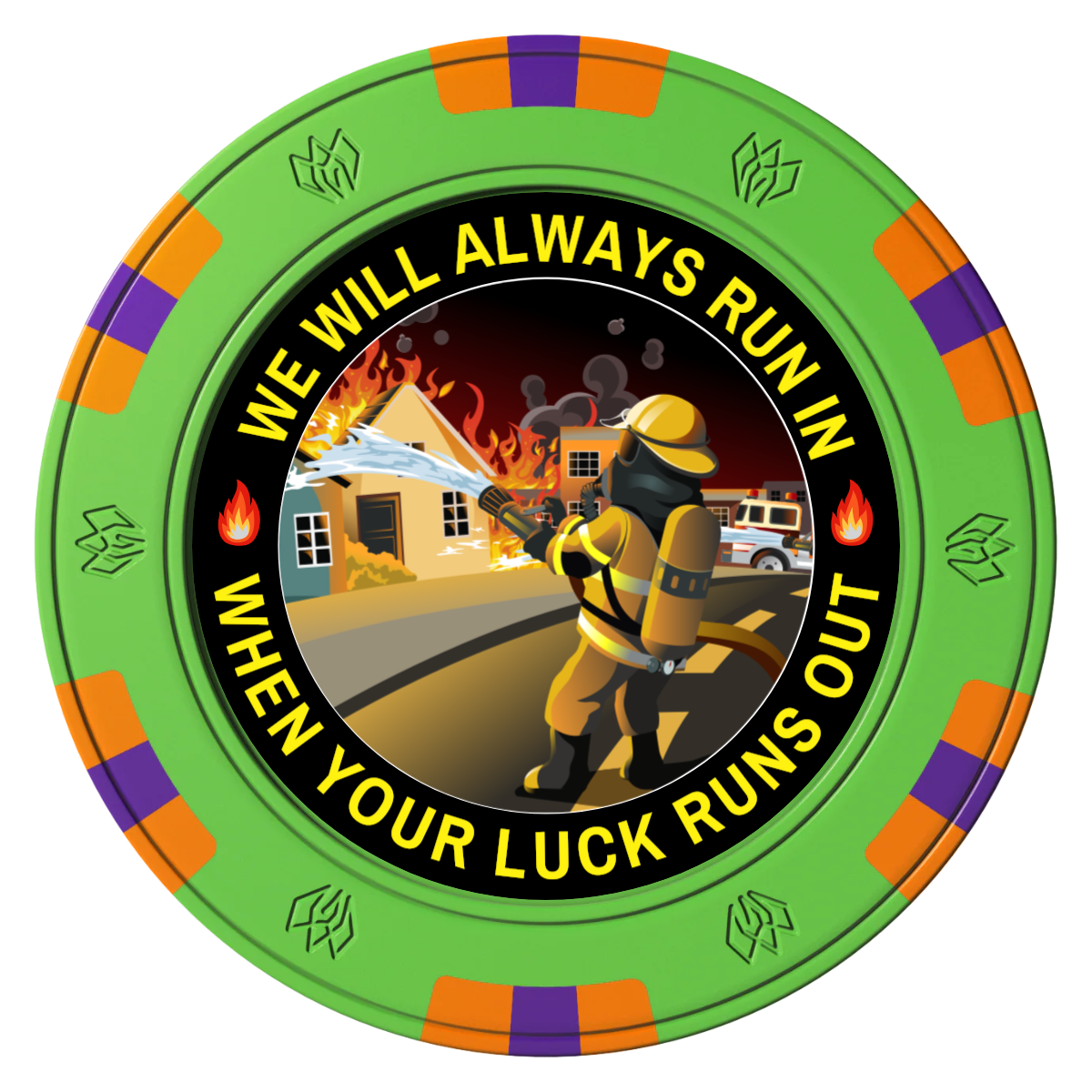 Firefighter Maltese Cross Clay Poker Chips - Green / 6 Spot Gem / 43mm - Front