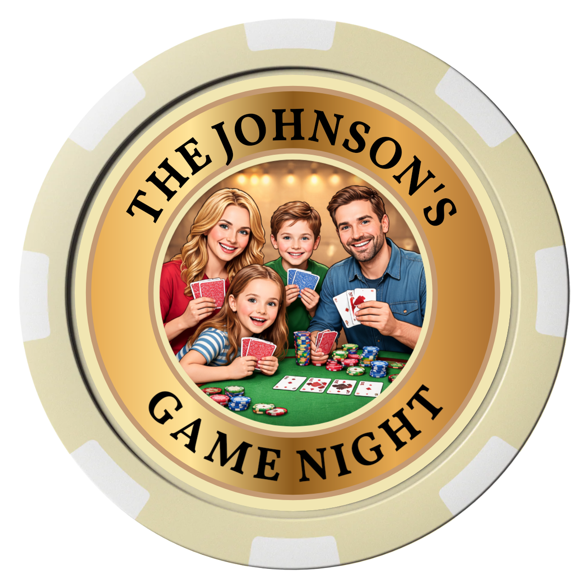 Family Game Night Composite Poker Chips - Ivory / 8 Spot - Front