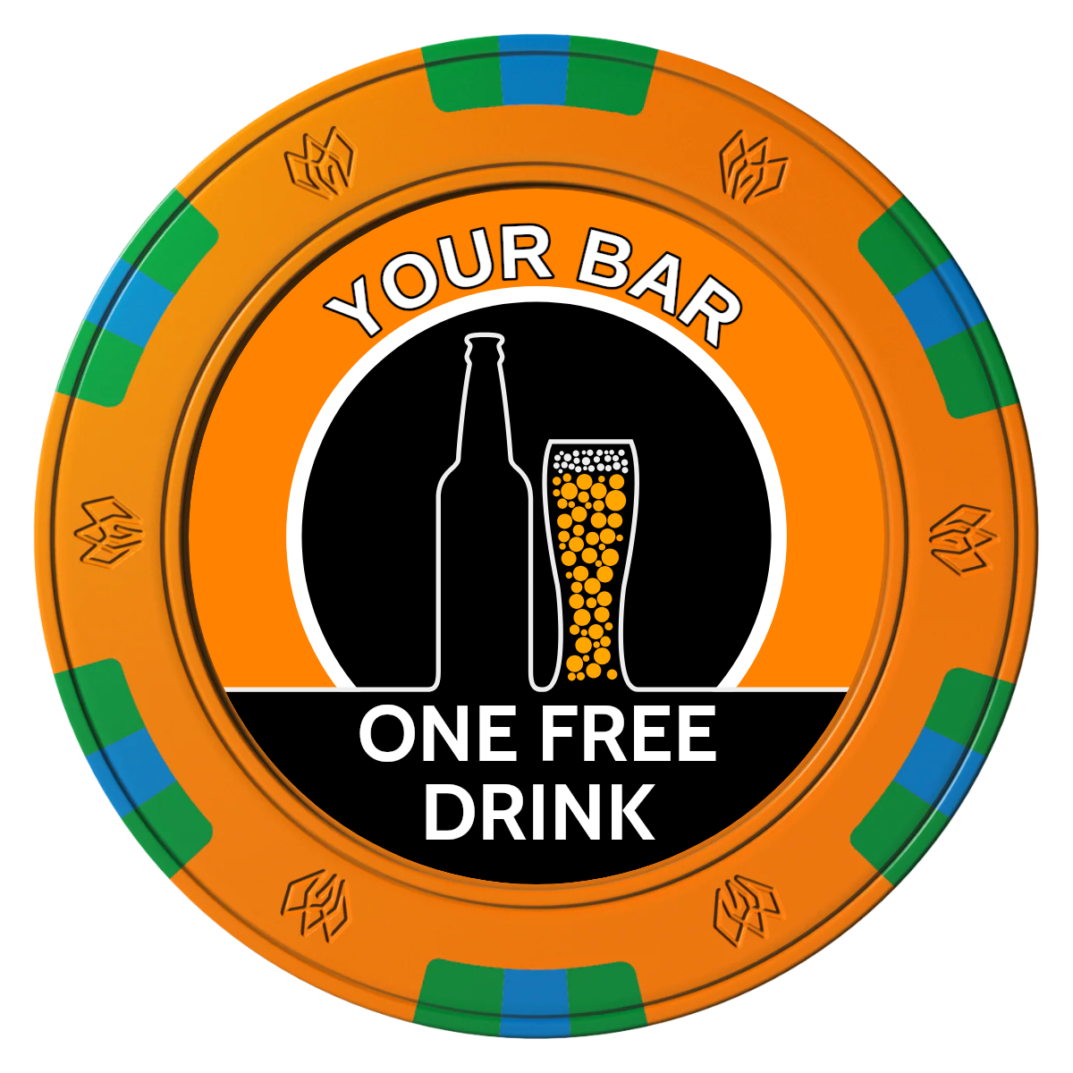 Beer and Glass Clay Poker Chips - Orange / 6 Spot Gem / 40mm - Front