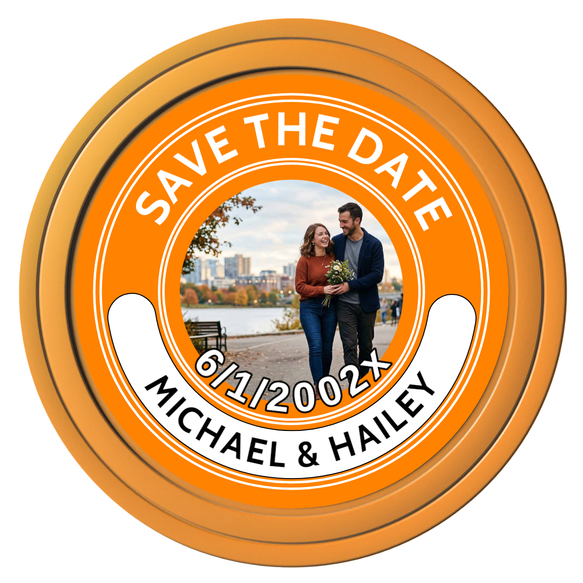 Save the Date Photo QR Code Composite Poker Chips - Orange / Solid - Front