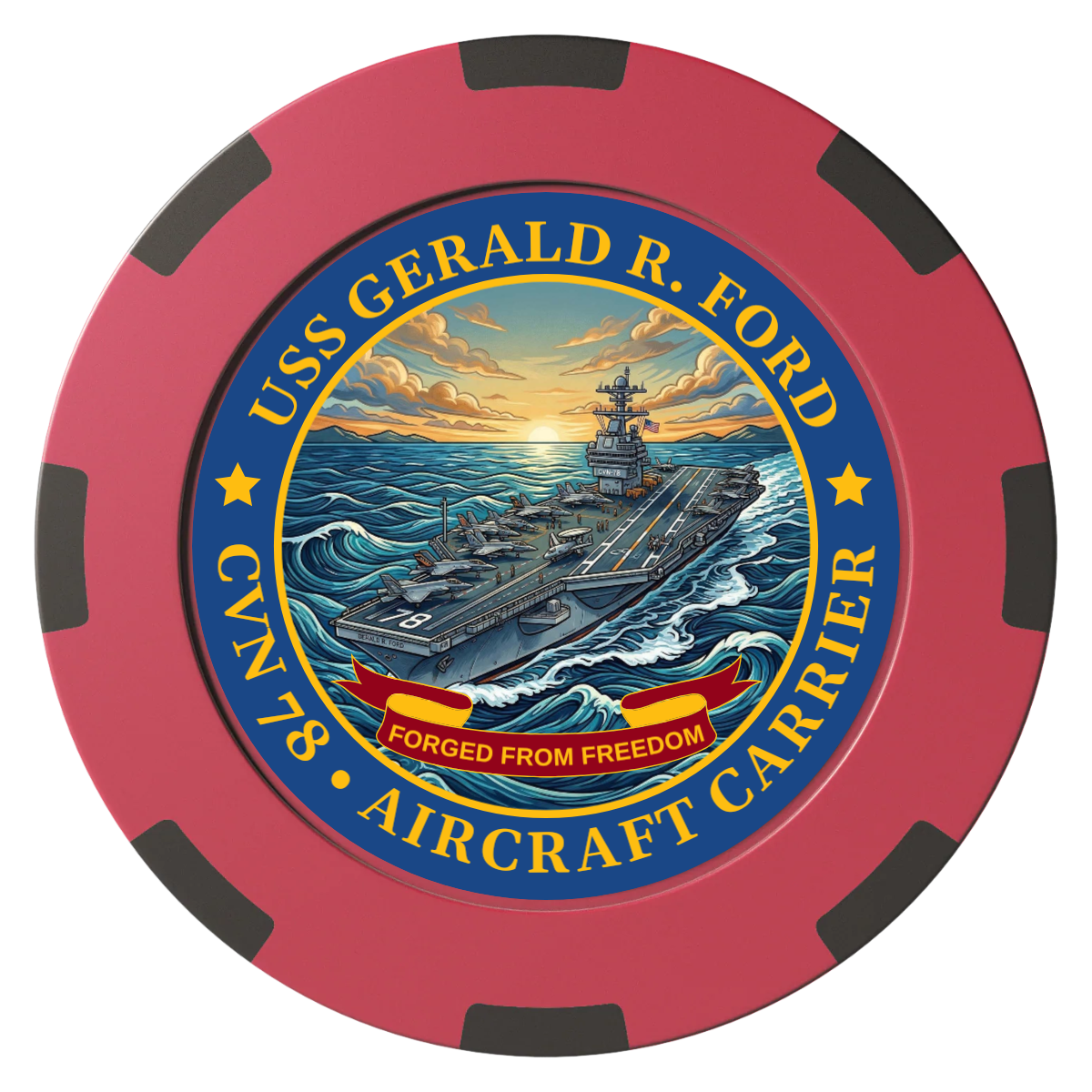 Navy USS Gerald Ford Clay Poker Chips - Red / 8 Spot (2 Tone) / 40mm - Front