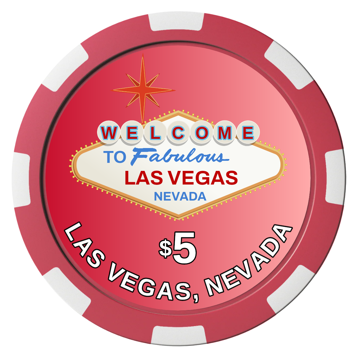 Vegas Sign Magnetic Composite Poker Chips - Red / 8 Spot - Back
