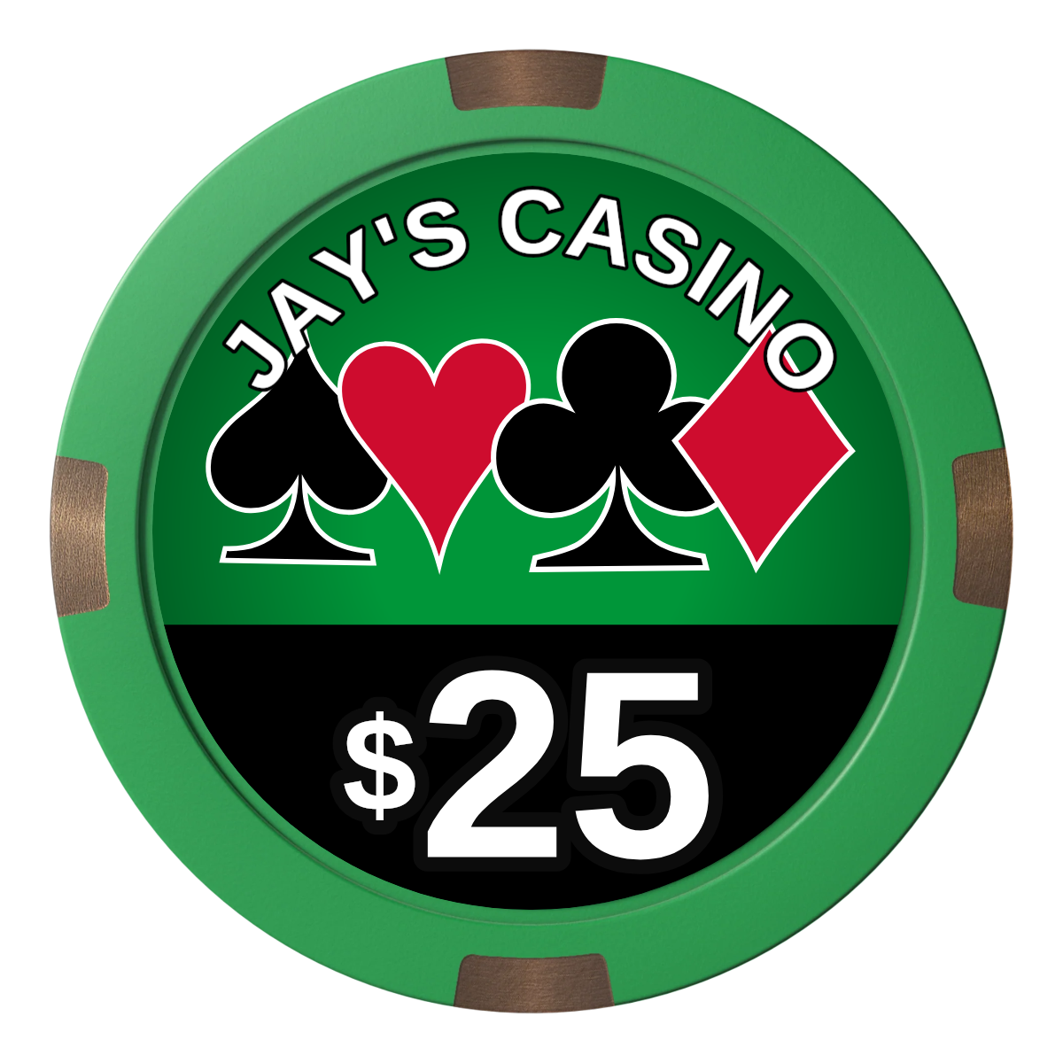 Jay's Casino Composite & Metal Hybrid Poker Chips - Green - Front