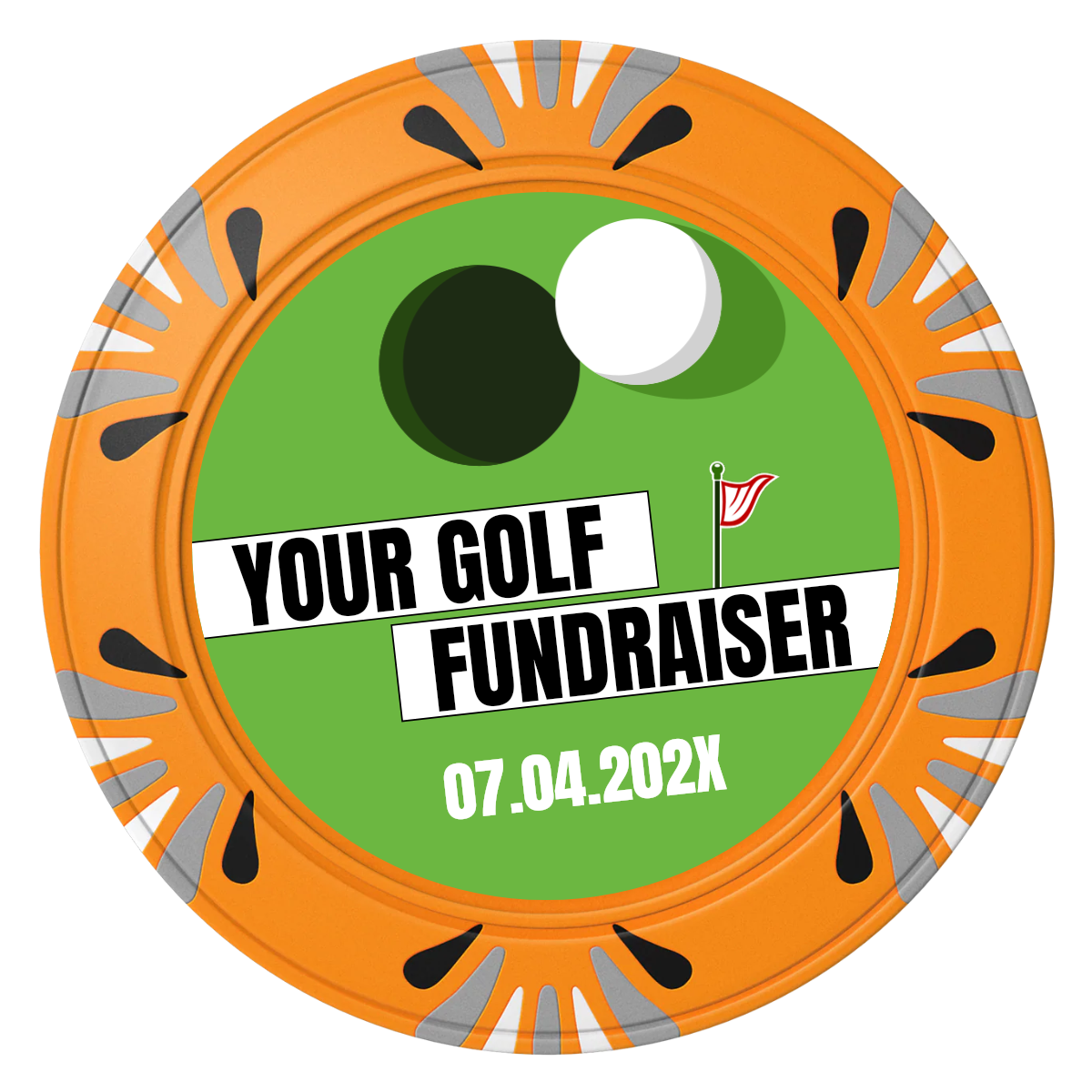 Putting Around Tournament Clay Poker Chips - Orange / Macau / 40mm - Front