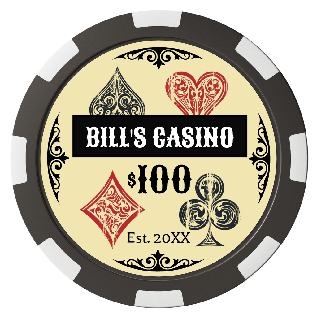 Vintage Four Suits Composite Poker Chips - Black / 8 Spot - Back