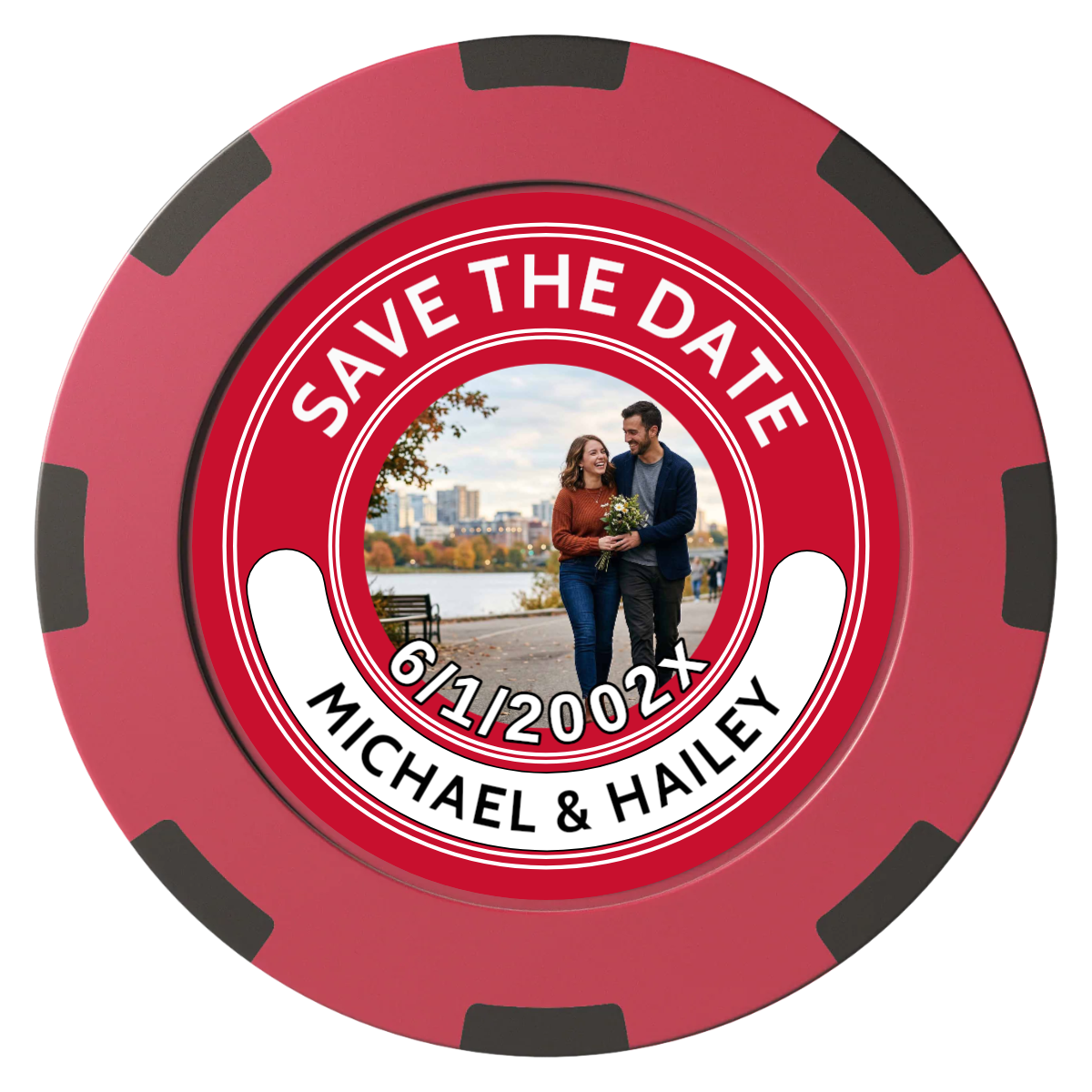 Save the Date Photo QR Code Clay Poker Chips - Red / 8 Spot (2 Tone) / 40mm - Front