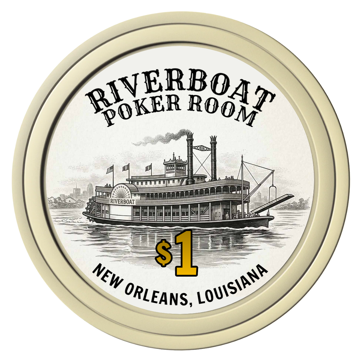 Riverboat Poker Room Composite Poker Chips - Ivory / Solid - Front