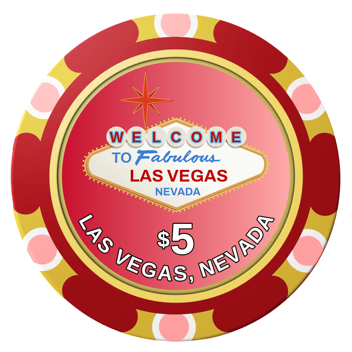 Vegas Sign Clay Poker Chips - Red / Monte Carlo / 40mm - Front