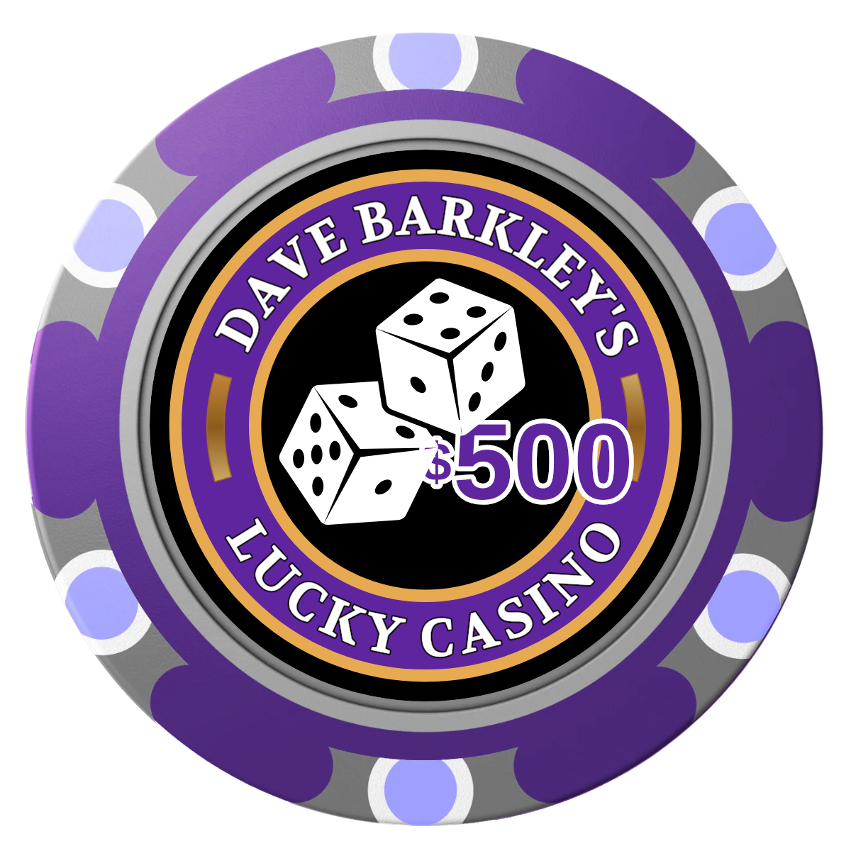 Dave's Lucky Casino Clay Poker Chips - Purple / Monte Carlo / 40mm - Front