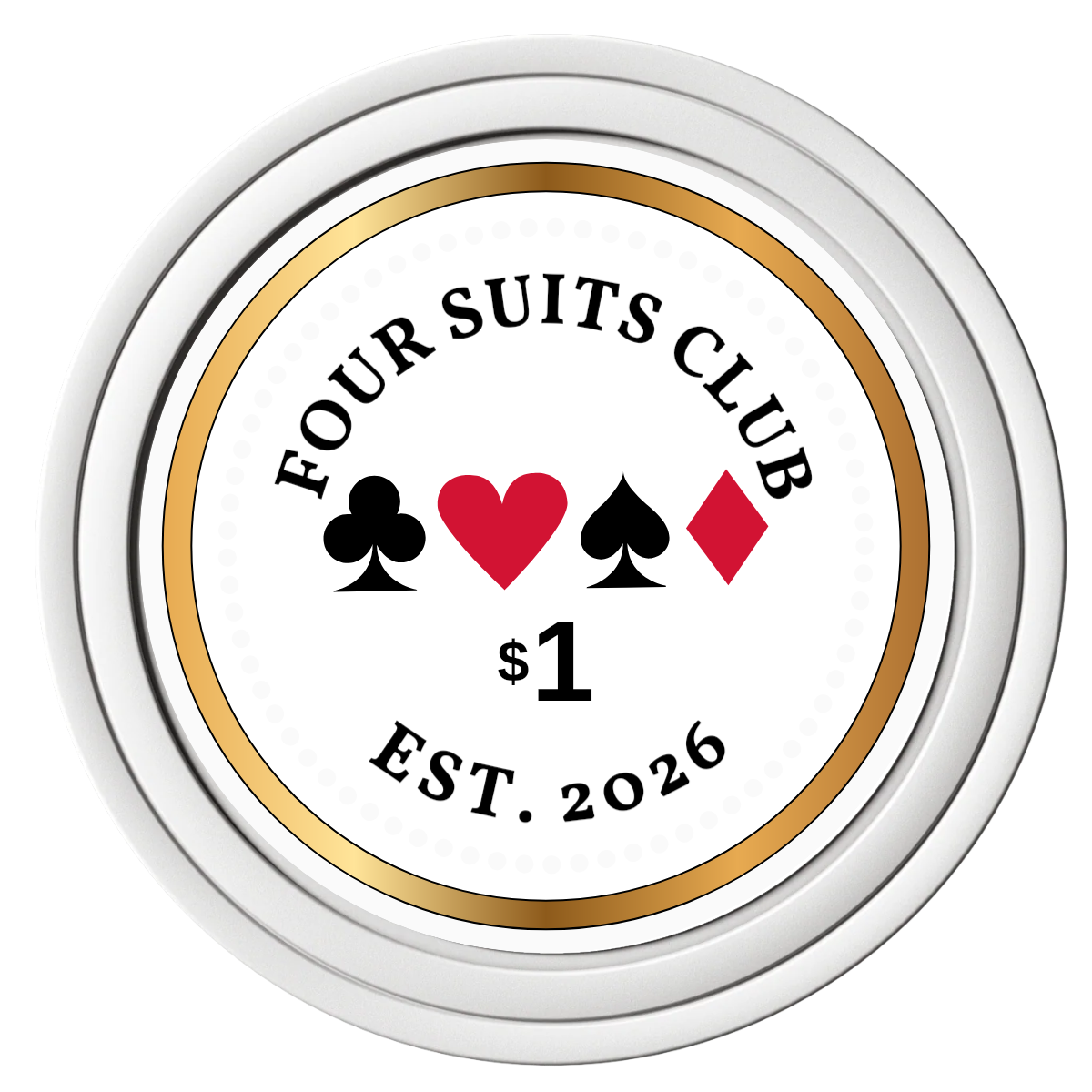 Fours Suits Club Composite Poker Chips - White / Solid - Front