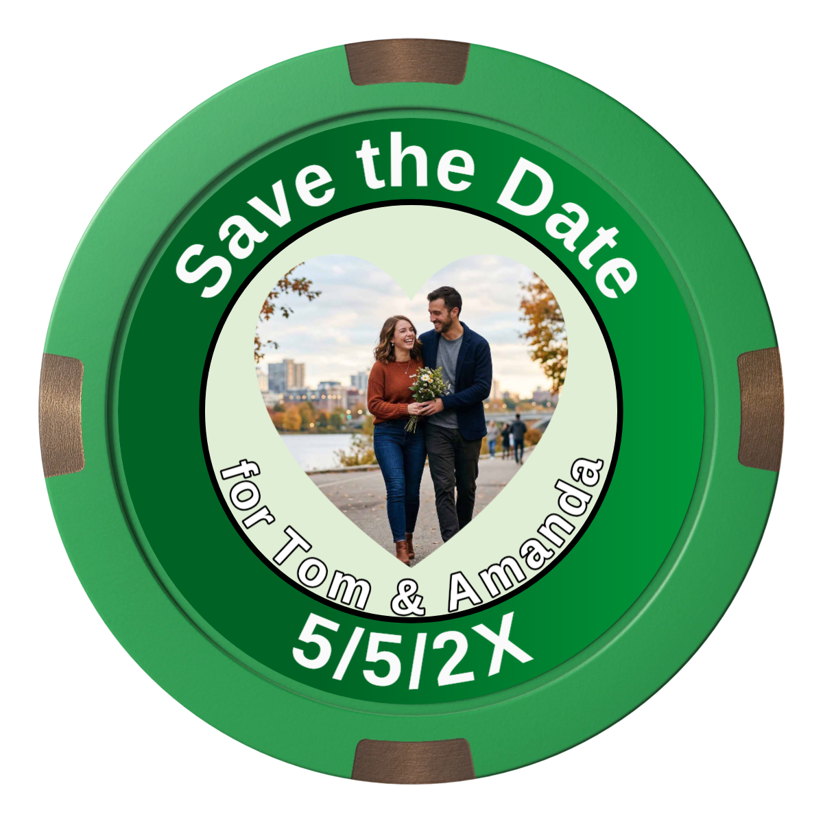 Save the Date #01 Composite & Metal Hybrid Poker Chips - Green - Front