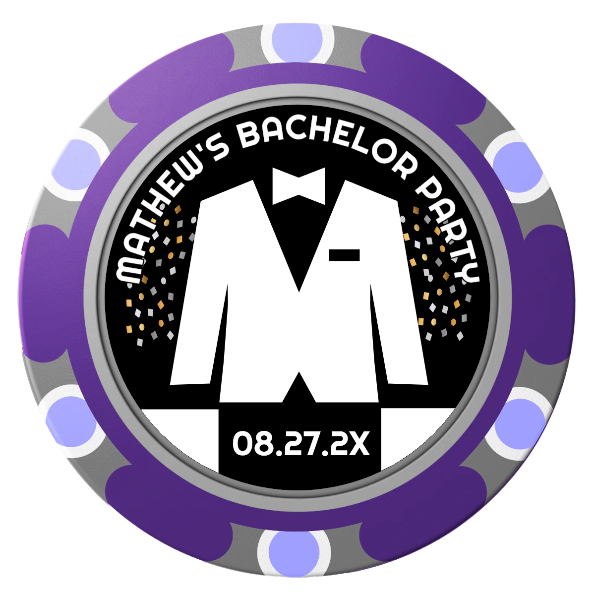 Bachelor No More Bowtie Clay Poker Chips - Purple / Monte Carlo / 40mm - Front