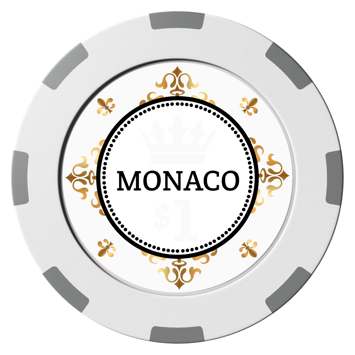 Monaco #001 Clay Poker Chips - White / 8 Spot (2 Tone) / 40mm - Front