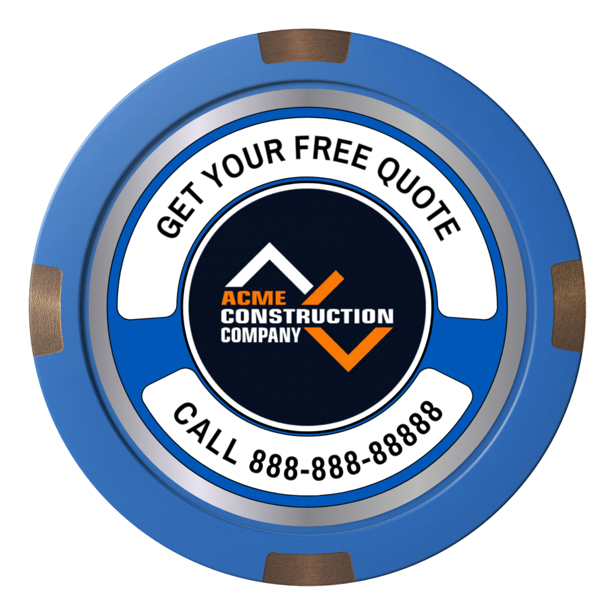 Acme Construction Composite & Metal Hybrid Poker Chips - Blue - Back