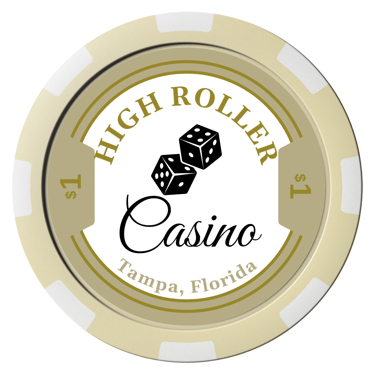 High Roller Casino Magnetic Composite Poker Chips - Ivory / 8 Spot - Back
