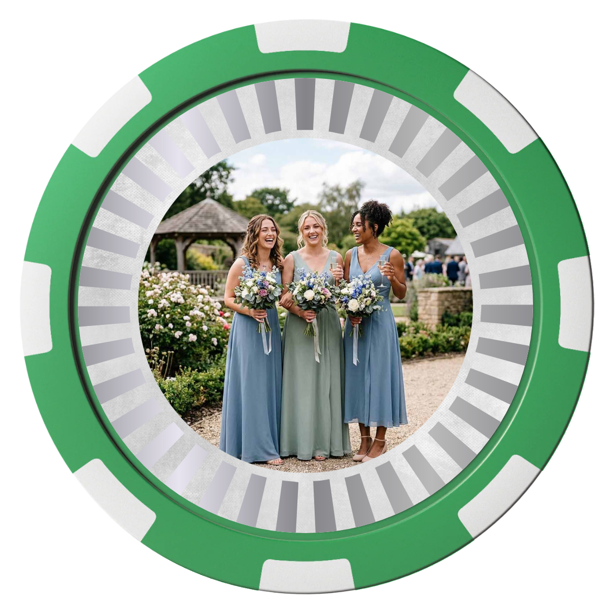 Be My Bridesmaid Simple Magnetic Composite Poker Chips - Green / 8 Spot - Back