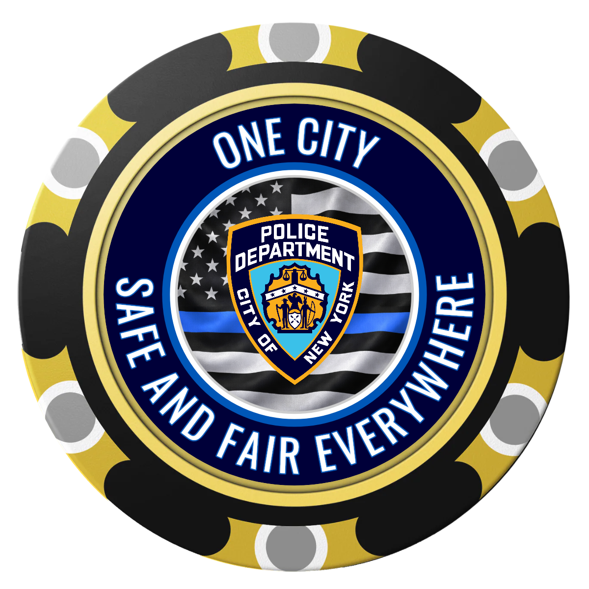 NYPD Safe and Fair Clay Poker Chips - Black / Monte Carlo / 40mm - Back