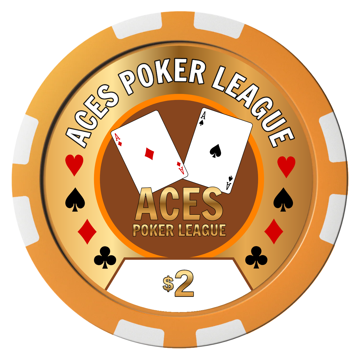 Aces Poker League Composite Poker Chips - Orange / 8 Stripe - Front